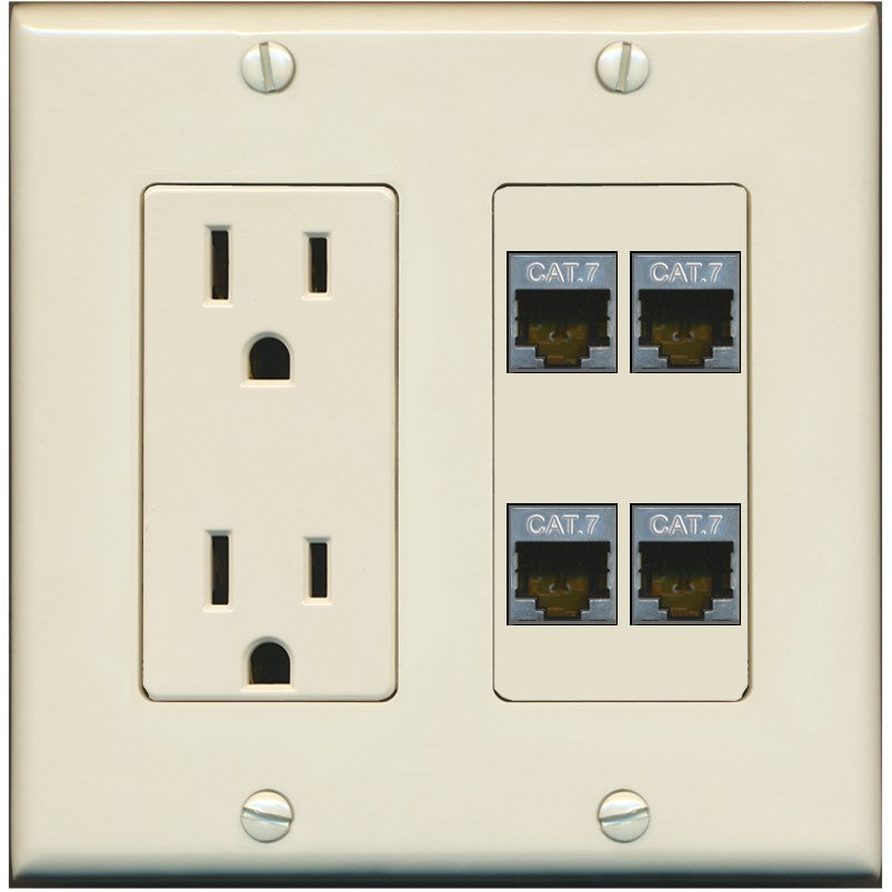 RiteAV 4 Port Cat7 Shielded Ethernet Wall Plate - Outlet [Light-Almond]