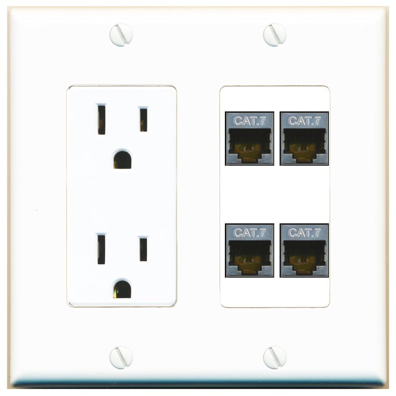 RiteAV 4 Port Cat7 Shielded Ethernet Wall Plate - Outlet [White]