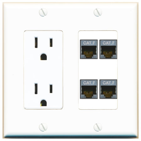 RiteAV 4 Port Cat7 Shielded Ethernet Wall Plate - Outlet [White]