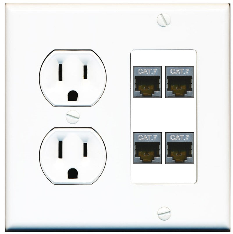 RiteAV 4 Port Cat7 Shielded Ethernet Wall Plate - Round Outlet [White]