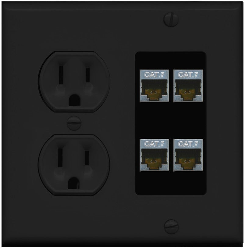 RiteAV 4 Port Cat7 Shielded Ethernet Wall Plate - Round Outlet [Black/Black]