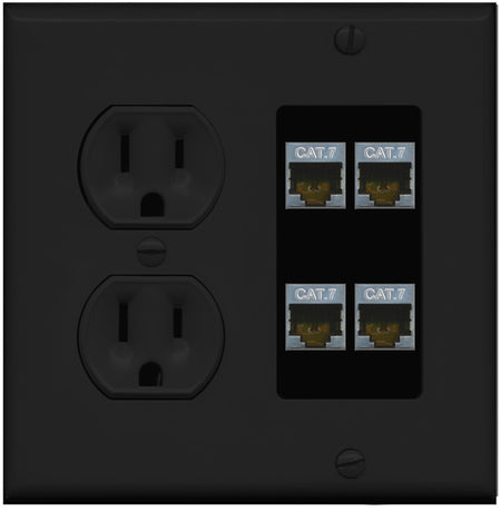 RiteAV 4 Port Cat7 Shielded Ethernet Wall Plate - Round Outlet [Black/Black]
