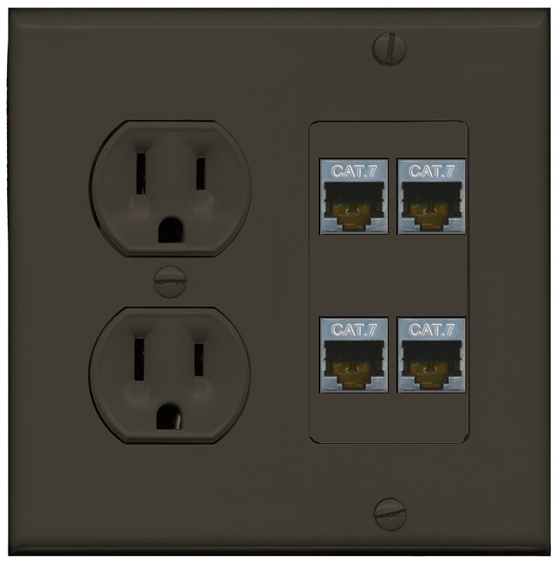 RiteAV 4 Port Cat7 Shielded Ethernet Wall Plate - Round Outlet [Brown/Brown]