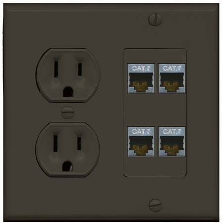 RiteAV 4 Port Cat7 Shielded Ethernet Wall Plate - Round Outlet [Brown/Brown]