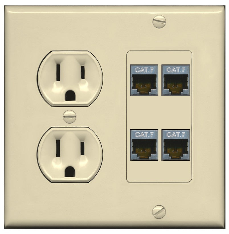 RiteAV 4 Port Cat7 Shielded Ethernet Wall Plate - Round Outlet [Ivory/Ivory]