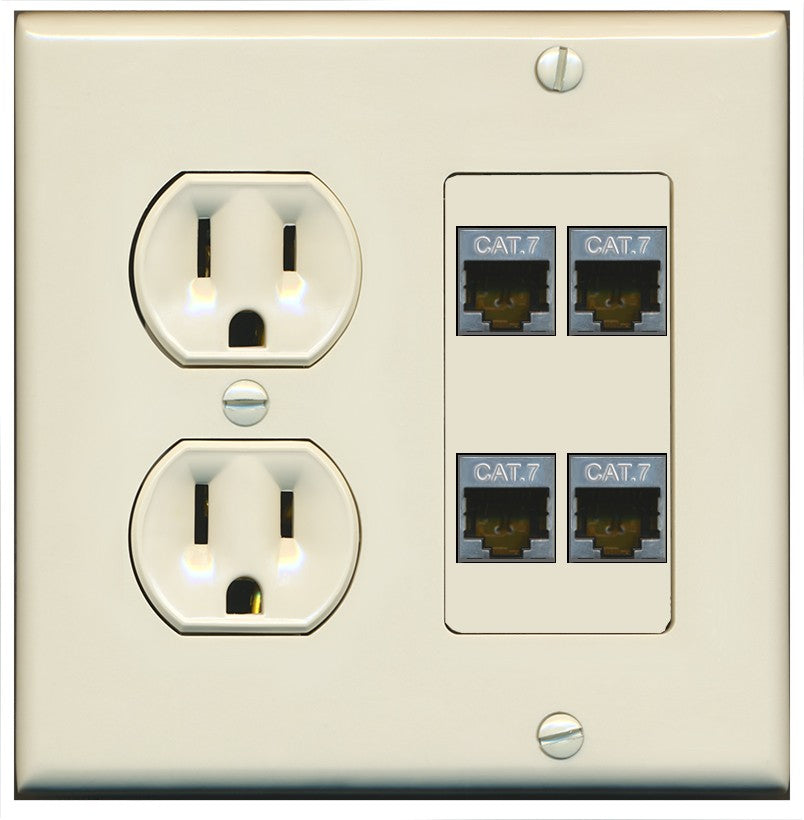 RiteAV 4 Port Cat7 Shielded Ethernet Wall Plate - Round Outlet [Light-Almond]