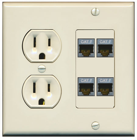 RiteAV 4 Port Cat7 Shielded Ethernet Wall Plate - Round Outlet [Light-Almond]