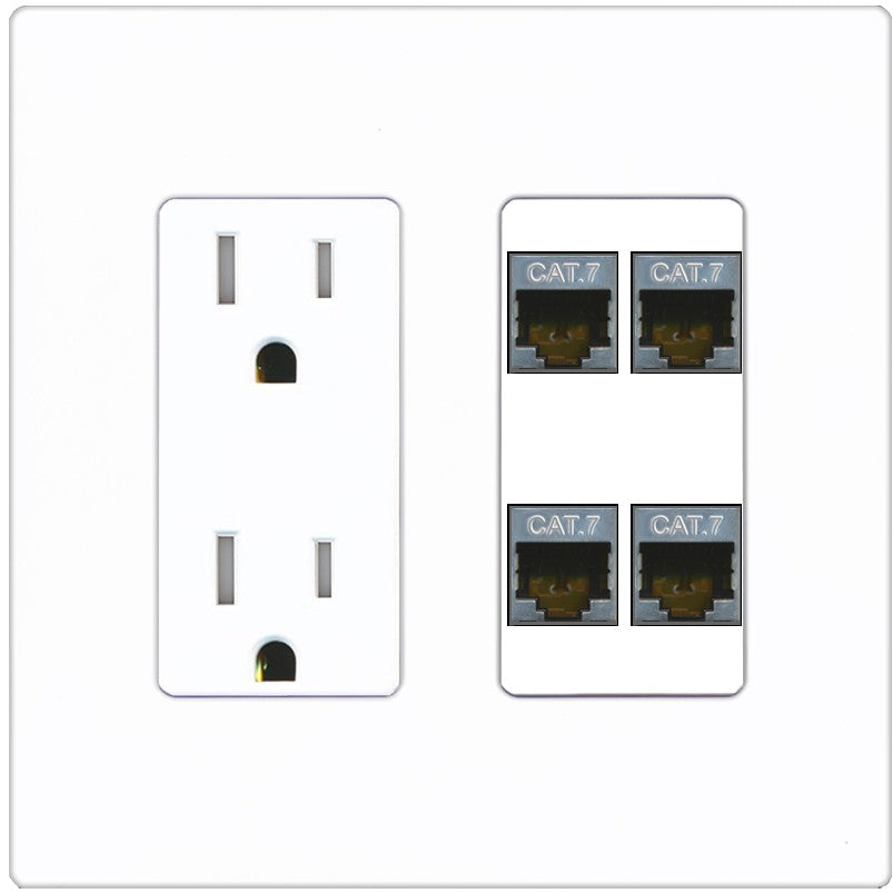 RiteAV 4 Port Cat7 Shielded Ethernet Wall Plate - Tamper-Resistant Outlet [Screwless White]