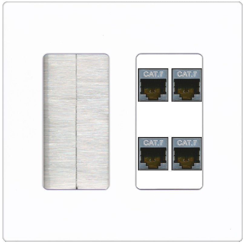 RiteAV 4 Port Cat7 Shielded Ethernet Wall Plate - Brush [Screwless White]