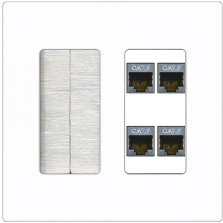 RiteAV 4 Port Cat7 Shielded Ethernet Wall Plate - Brush [Screwless White]