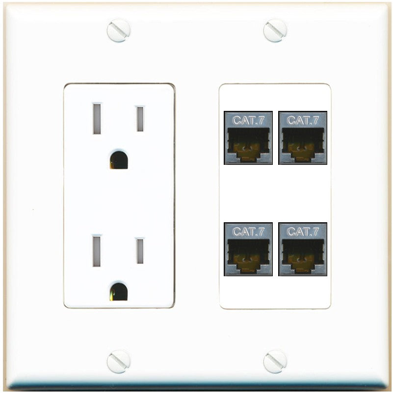 RiteAV 4 Port Cat7 Shielded Ethernet Wall Plate - Tamper-Resistant Outlet [White]