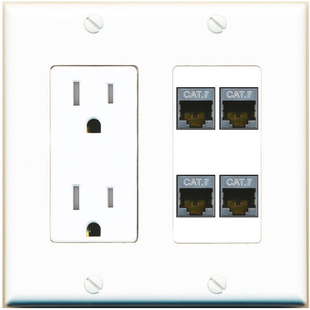 RiteAV 4 Port Cat7 Shielded Ethernet Wall Plate - Tamper-Resistant Outlet [White]