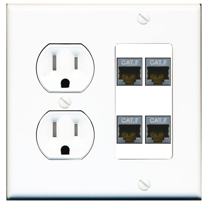RiteAV 4 Port Cat7 Shielded Ethernet Wall Plate - Tamper Resistant Outlet [Round White]