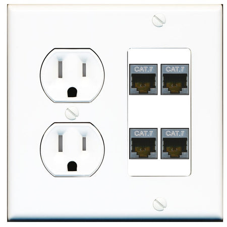 RiteAV 4 Port Cat7 Shielded Ethernet Wall Plate - Tamper Resistant Outlet [Round White]