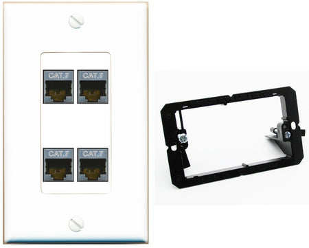 RiteAV 4 Port Cat7 Shielded Ethernet Wall Plate - Bracket [White]