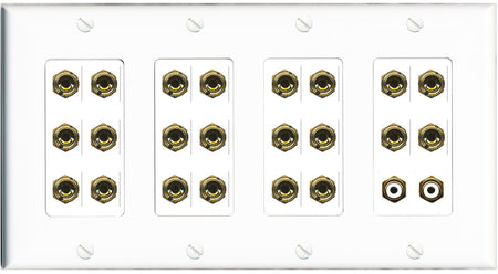RiteAV 11.2 Surround Sound Speaker 22 Banana Port Wall Plate w/2 x RCA Female Connectors - 4 Gang [White]