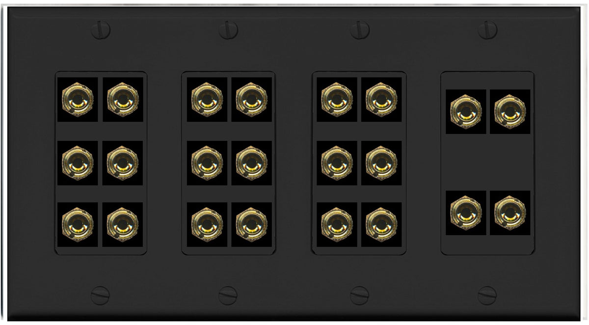 4 Gang 11.0 Surround Sound Speaker 22 Banana Wall Plate Female Connectors - 4 Gang [Black]