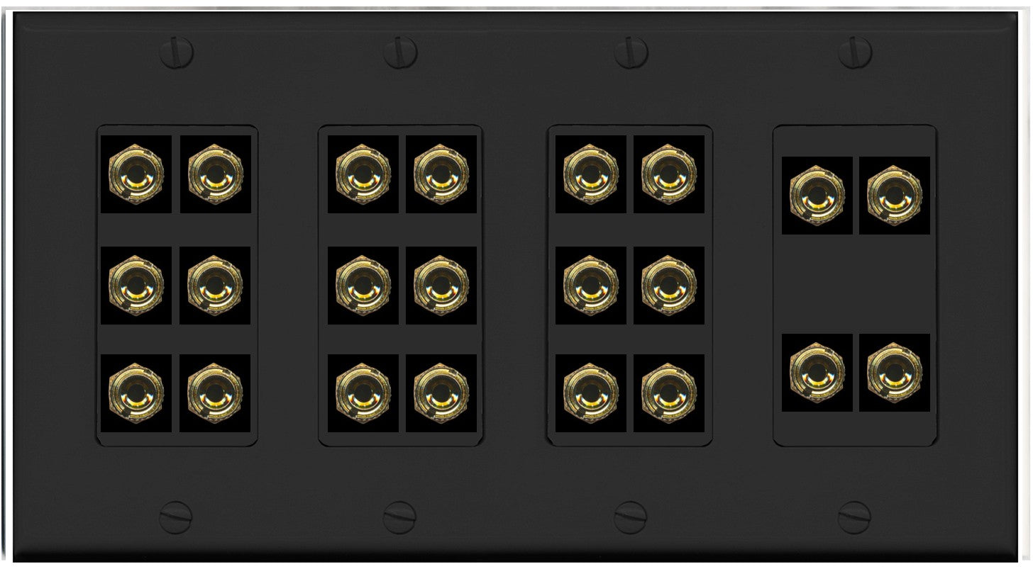 4 Gang 11.0 Surround Sound Speaker 22 Banana Wall Plate Female Connectors - 4 Gang [Black]