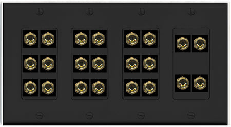 4 Gang 11.0 Surround Sound Speaker 22 Banana Wall Plate Female Connectors - 4 Gang [Black]