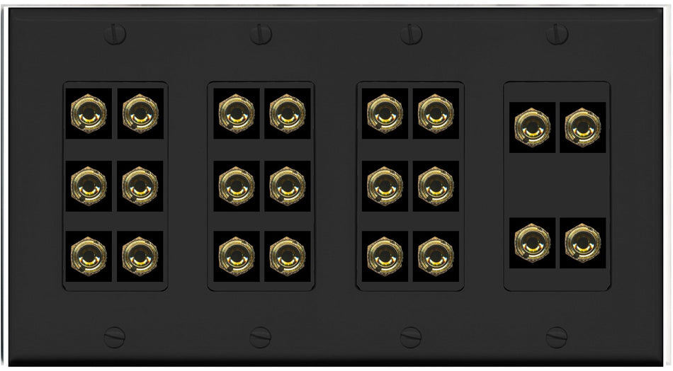 4 Gang 11.0 Surround Sound Speaker 22 Banana Wall Plate Female Connectors - 4 Gang [Black]
