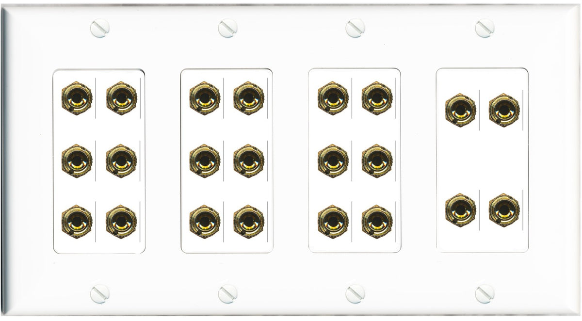 4 Gang 11.0 Surround Sound Speaker 22 Banana Wall Plate Female Connectors - 4 Gang [White]
