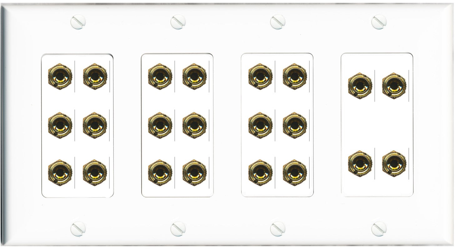 4 Gang 11.0 Surround Sound Speaker 22 Banana Wall Plate Female Connectors - 4 Gang [White]