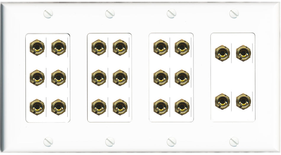 4 Gang 11.0 Surround Sound Speaker 22 Banana Wall Plate Female Connectors - 4 Gang [White]