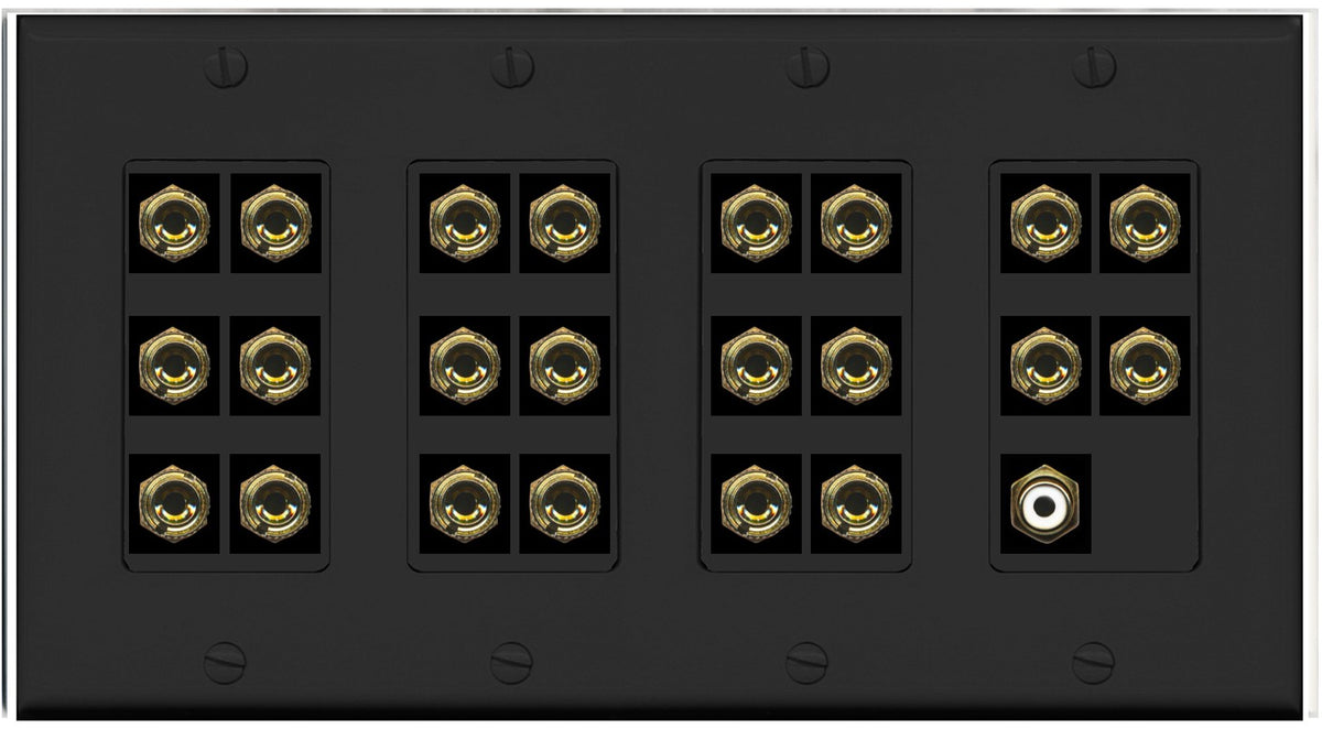 RiteAV 11.1 Surround Sound Speaker 22 Banana Port Wall Plate w/RCA Female Connector - 4 Gang [Black]