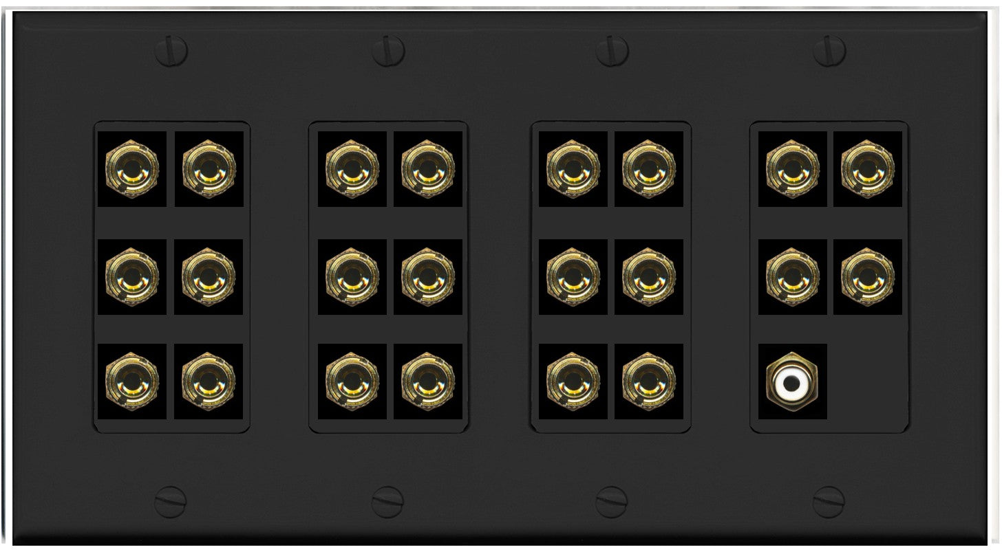 RiteAV 11.1 Surround Sound Speaker 22 Banana Port Wall Plate w/RCA Female Connector - 4 Gang [Black]