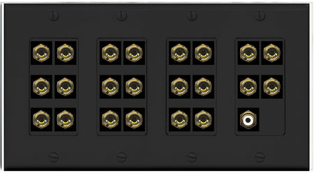 RiteAV 11.1 Surround Sound Speaker 22 Banana Port Wall Plate w/RCA Female Connector - 4 Gang [Black]