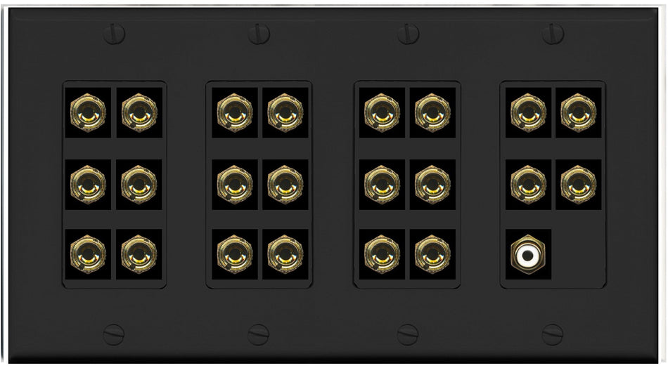 RiteAV 11.1 Surround Sound Speaker 22 Banana Port Wall Plate w/RCA Female Connector - 4 Gang [Black]