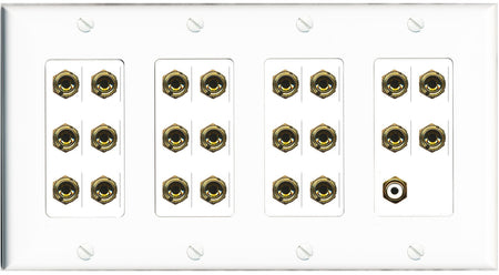 RiteAV 11.1 Surround Sound Speaker 22 Banana Port Wall Plate w/RCA Female Connector - 4 Gang [White]