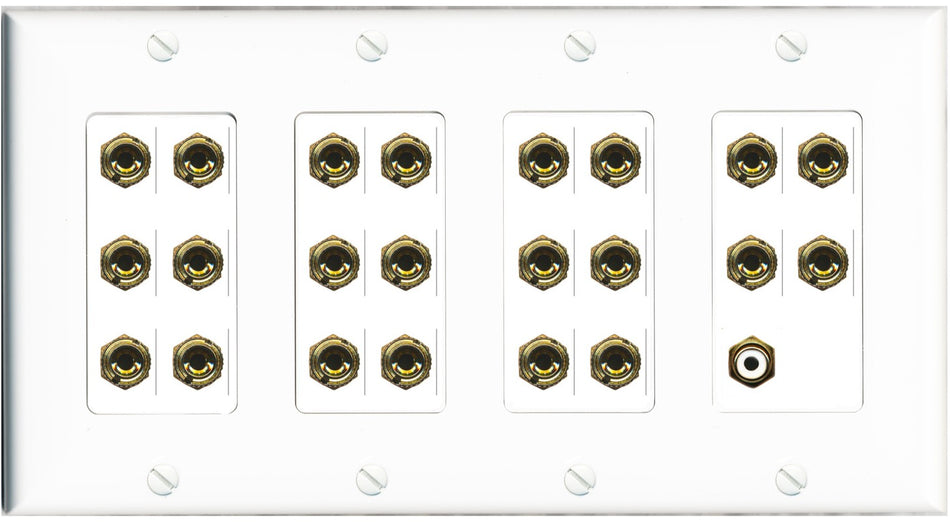 RiteAV 11.1 Surround Sound Speaker 22 Banana Port Wall Plate w/RCA Female Connector - 4 Gang [White]