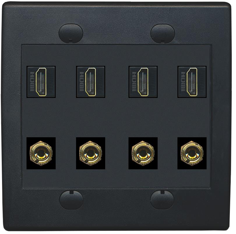 RiteAV 4 HDMI 4 Banana (2 Speaker) Wall Plate - Flat 2 Gang [Black/Black]