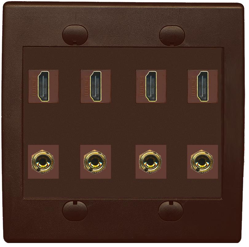 RiteAV 4 HDMI 4 Banana (2 Speaker) Wall Plate - Flat 2 Gang [Brown/Brown]