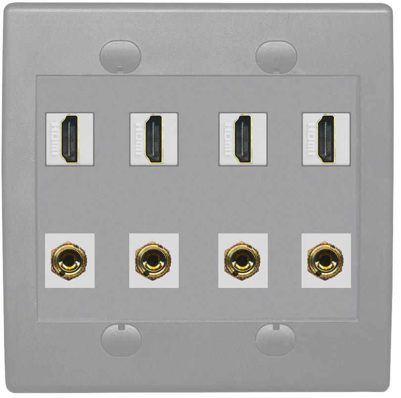 RiteAV 4 HDMI 4 Banana (2 Speaker) Wall Plate - Flat 2 Gang [Gray/Gray]