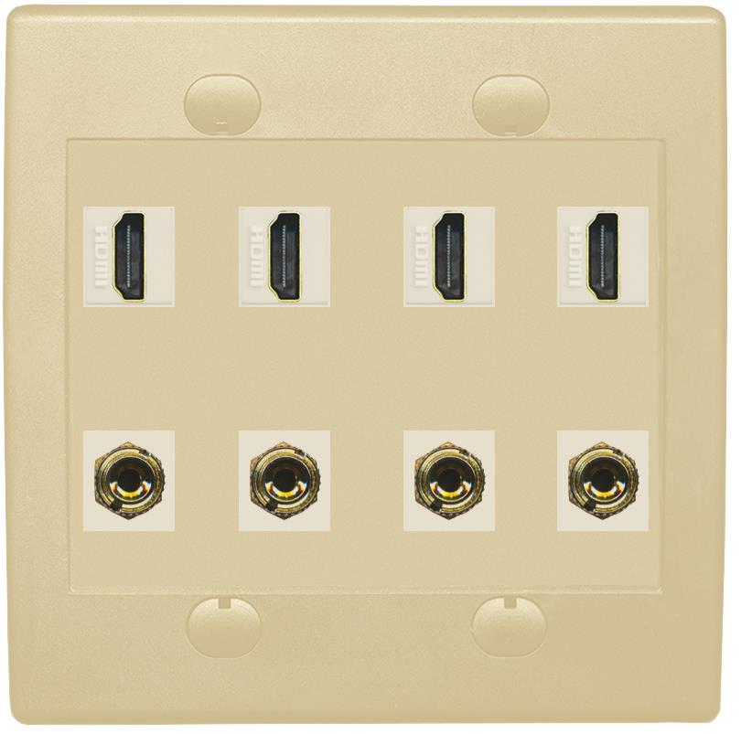 RiteAV 4 HDMI 4 Banana (2 Speaker) Wall Plate - Flat 2 Gang [Ivory/Ivory]