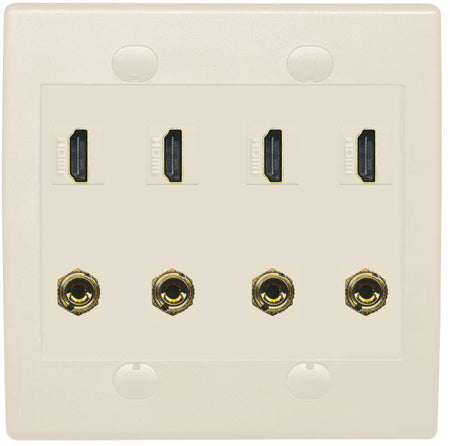 RiteAV 4 HDMI 4 Banana (2 Speaker) Wall Plate - Flat 2 Gang [Light Almond]