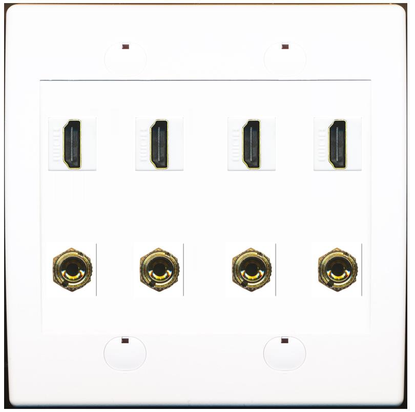 RiteAV 4 HDMI 4 Banana (2 Speaker) Wall Plate - Flat 2 Gang [White]