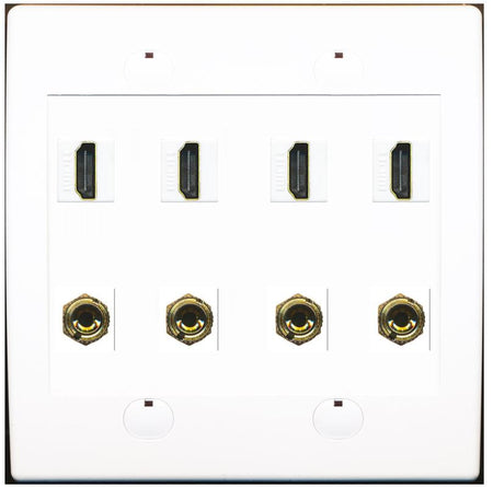 RiteAV 4 HDMI 4 Banana (2 Speaker) Wall Plate - Flat 2 Gang [White]