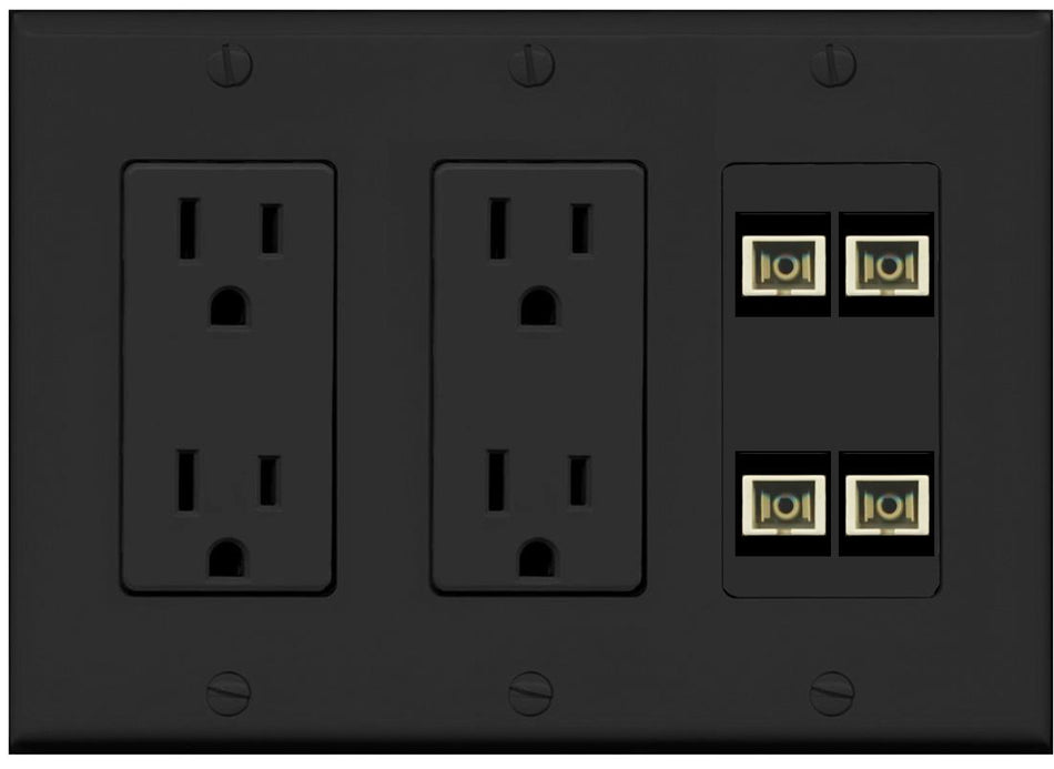 RiteAV 4 Port SC Fiber Optic Simplex Multimode Wall Plate - 2 Outlet [Black/Black]