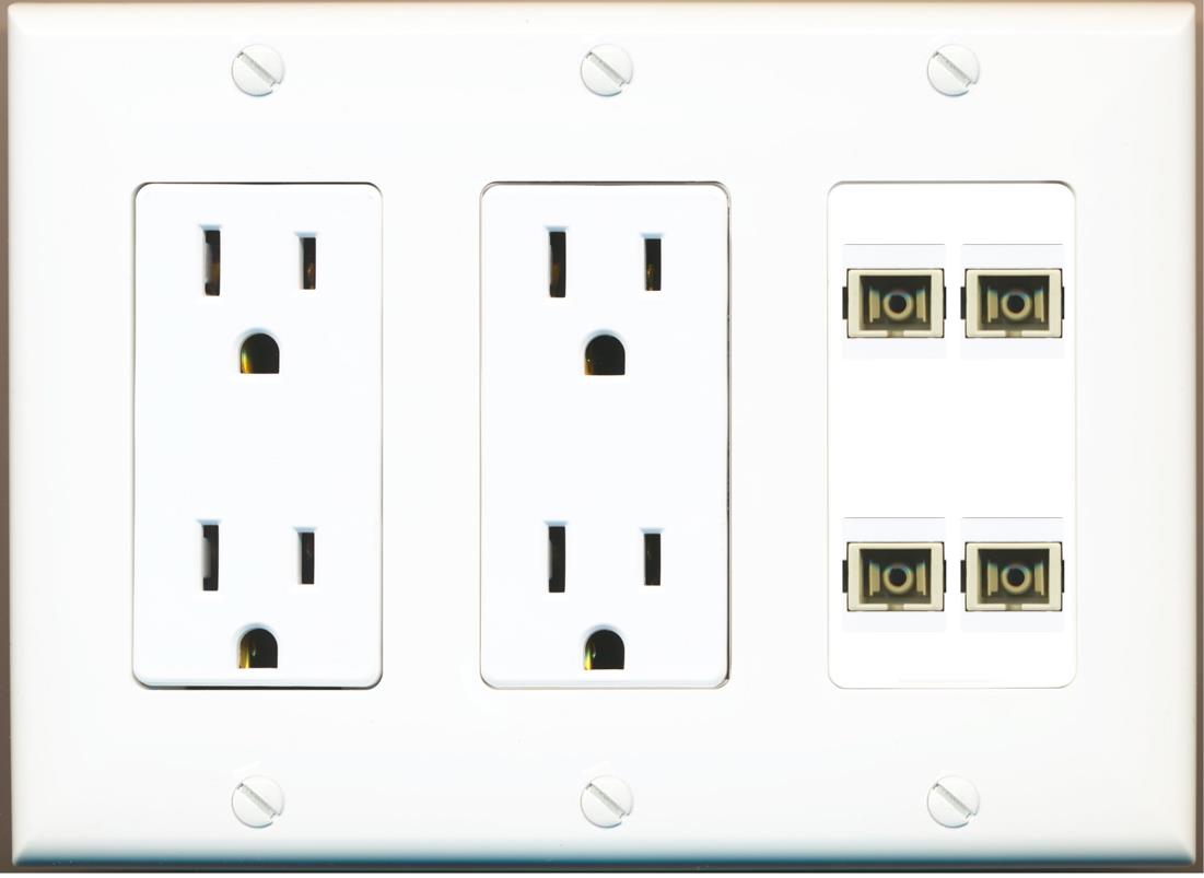 RiteAV 4 Port SC Fiber Optic Simplex Multimode Wall Plate - 2 Outlet [White]