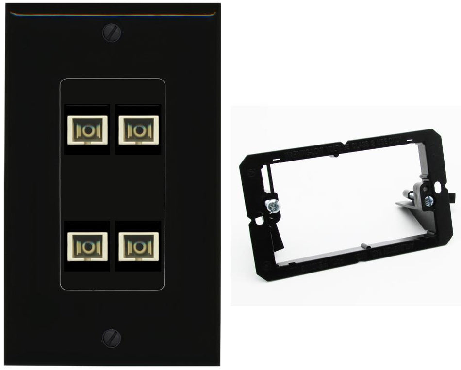 RiteAV 4 Port SC Fiber Optic Simplex Multimode Wall Plate - Bracket [Black/Black]