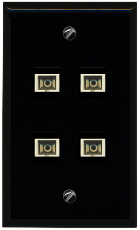 RiteAV 4 Port SC Fiber Optic Simplex Multimode Wall Plate - Flat [Black/Black]