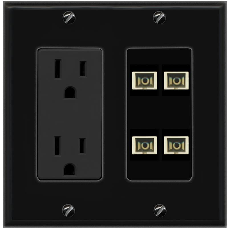 RiteAV 4 Port SC Fiber Optic Simplex Multimode Wall Plate - Outlet [Black/Black]