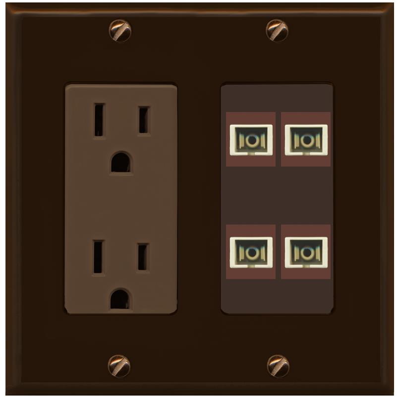 RiteAV 4 Port SC Fiber Optic Simplex Multimode Wall Plate - Outlet [Brown/Brown]