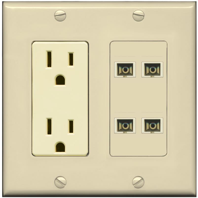 RiteAV 4 Port SC Fiber Optic Simplex Multimode Wall Plate - Outlet [Ivory/Ivory]