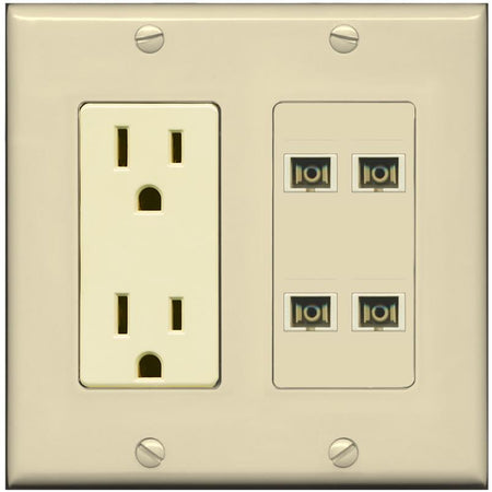 RiteAV 4 Port SC Fiber Optic Simplex Multimode Wall Plate - Outlet [Ivory/Ivory]