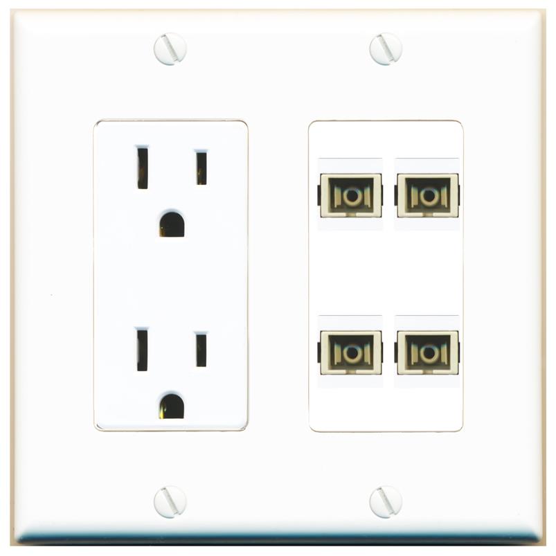 RiteAV 4 Port SC Fiber Optic Simplex Multimode Wall Plate - Outlet [White]
