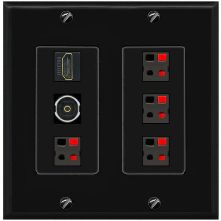 RiteAV 4 Speaker 1 HDMI Toslink Wall Plate - 2 Gang [Black/Black]
